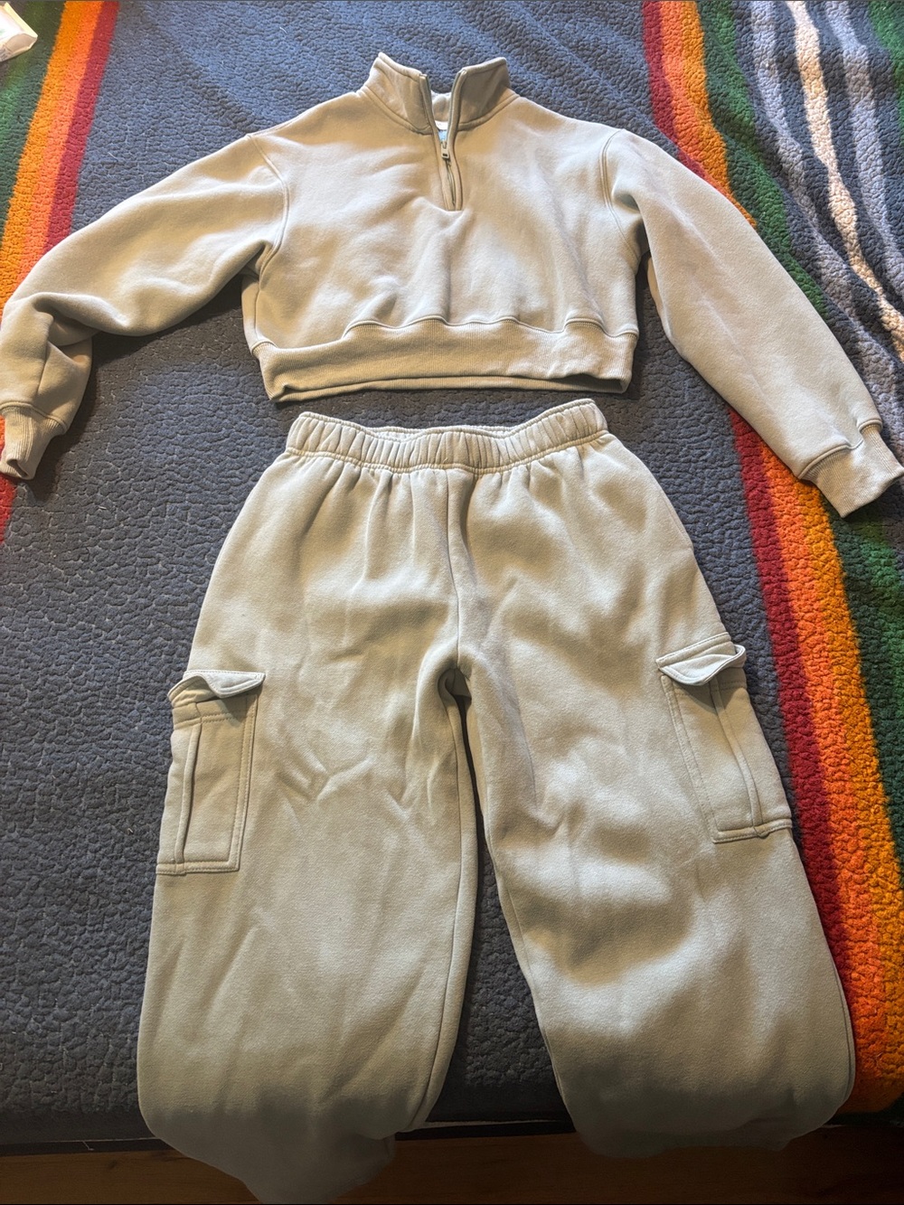 Sage Green Fleece 2-Piece Cozy Zip Pullover & Cargo Pants